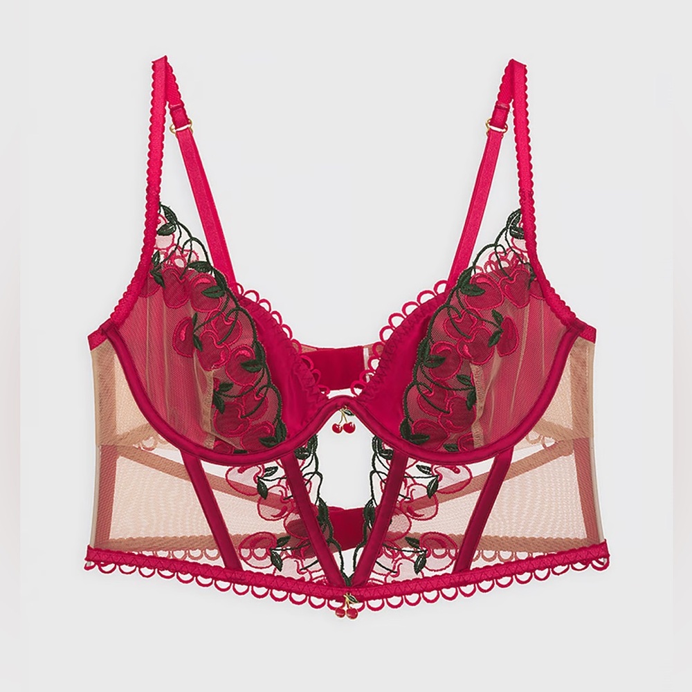 For Love & Lemons Cherie Bustier Red Cherries XS - Picture 2 of 7